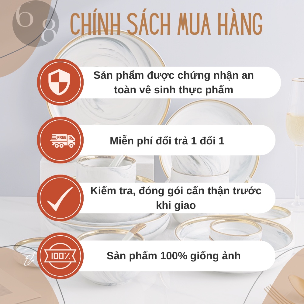 Bộ Bát HAPPY LIFE  Bát ăn cơm Chén ăn cơm sứ  Bộ bát quà tặng gốm sứ viền vàng cao cấp hộp đẹp tặng kèm 6 đôi đũa