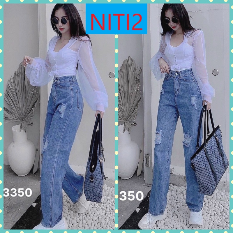 [ THẦN SẮC ] QUẦN JEANS ỐNG RỘNG NỮ LƯNG CAO RÁCH ĐÙI MẢNG MÀU XANH NHẠT LAI CUỐN VẢI MỀM MỊN SIÊU MÁT CAO CẤP NITI | BigBuy360 - bigbuy360.vn