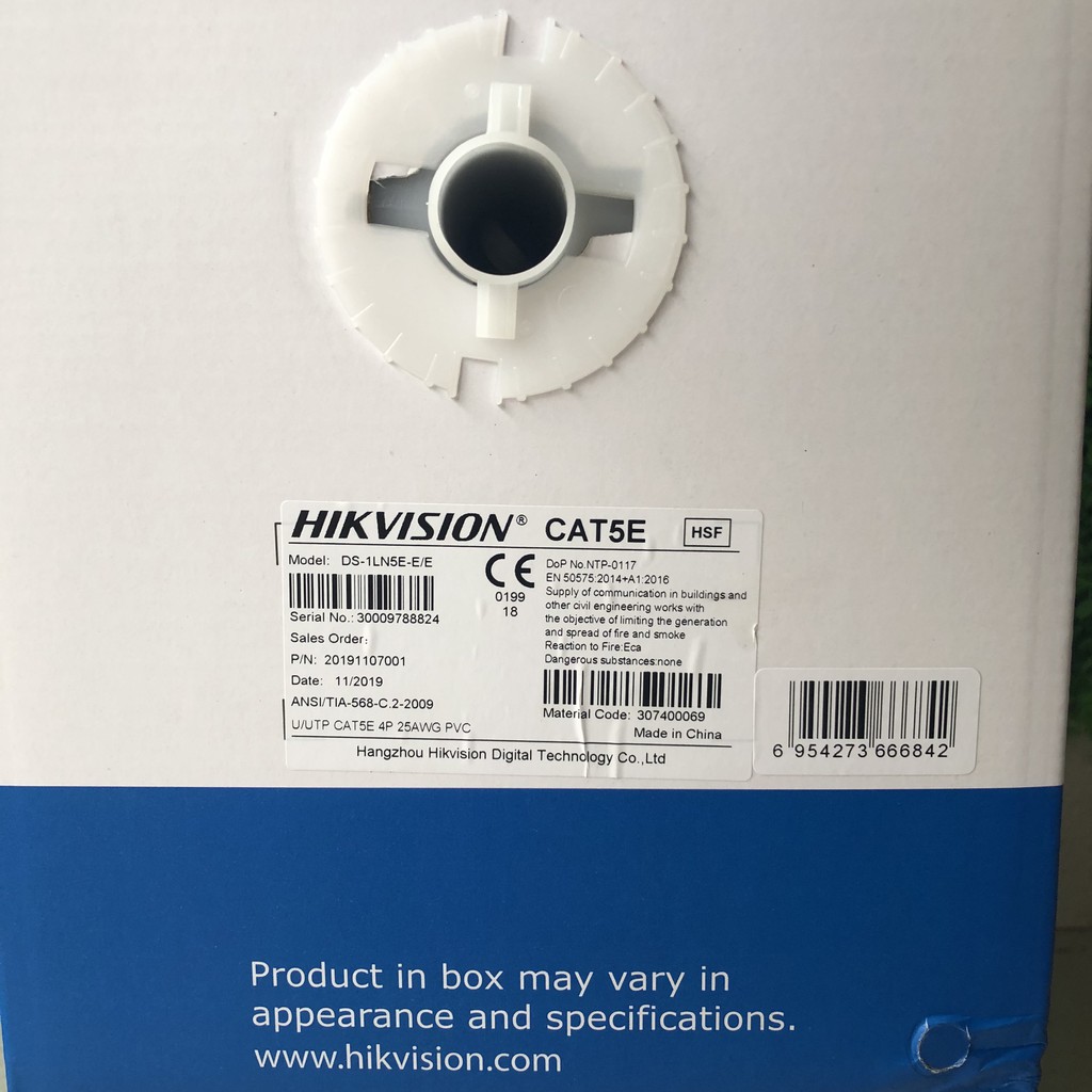 Dây Cáp mạng HIKVISION CAT 5 5E DS-1LN5E-E/E đồng nguyên chất dùng thi công công trình camera IP.