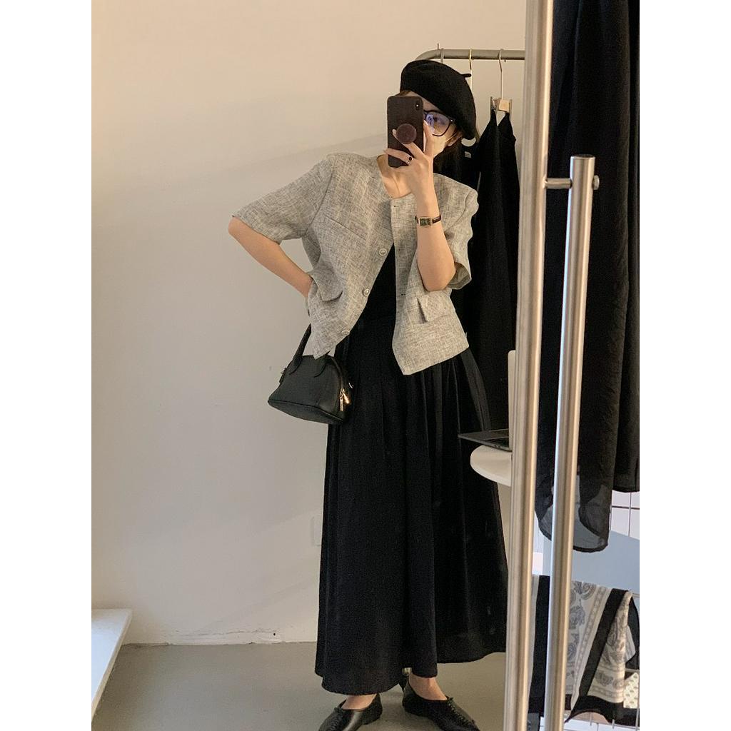 Áo Khoác Vest Vải Tuýt Cài Nút Ngắn Tay Ba Màu Thanh Lịch 54253