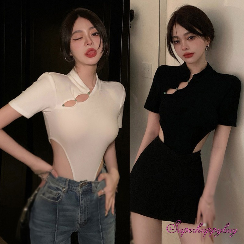 Áo liền quần Tay Ngắn Thiết Kế Khoét Quyến Rũ