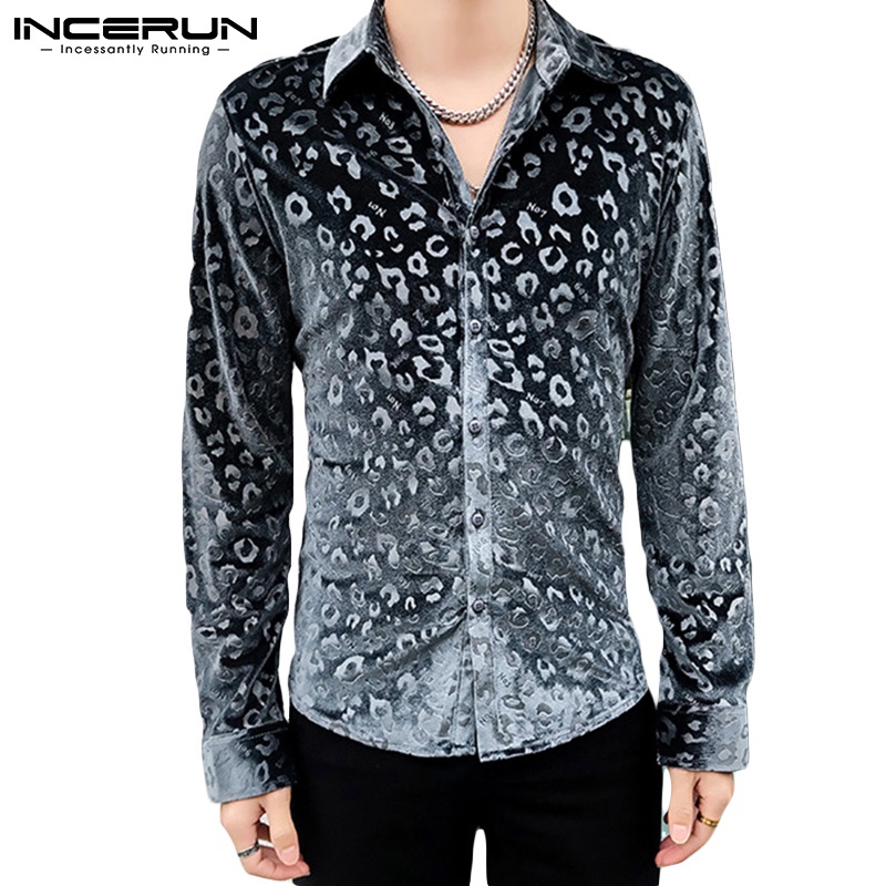 Áo sơ mi INCERUN tay dài dáng rộng in họa tiết da báo thời trang xuân thu cá tính dành cho nam