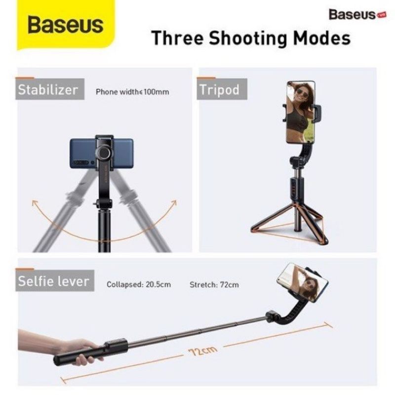Gậy tự sướng tích hợp Gimbal và tripod 3 trong 1 baseus Bluetooth Selfie Stick | BigBuy360 - bigbuy360.vn