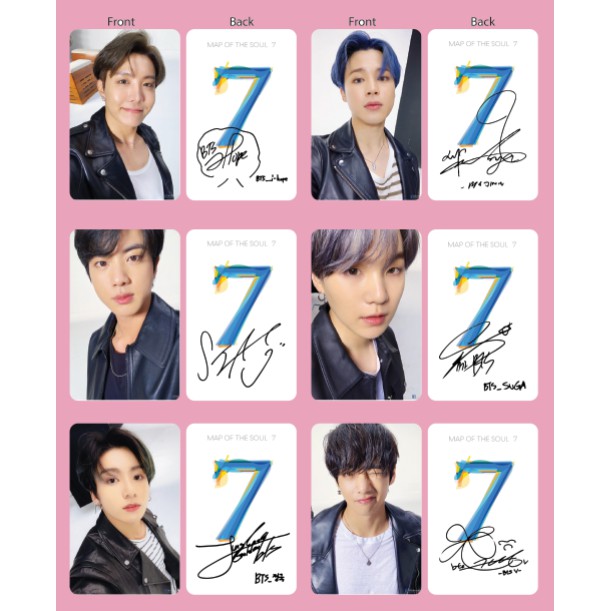 Set 8 card thẻ nhựa bo góc BTS selfie Map of the soul 7 có chữ ký in 2 mặt