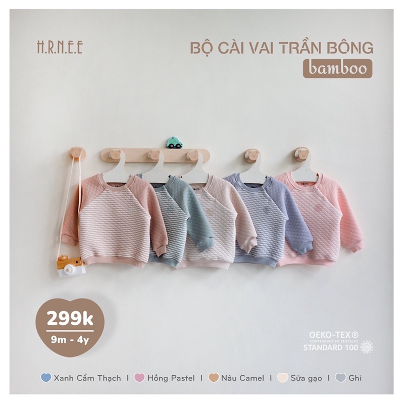 Bộ cài vai trần bông bamboo Hrnee từ 12m-4Y