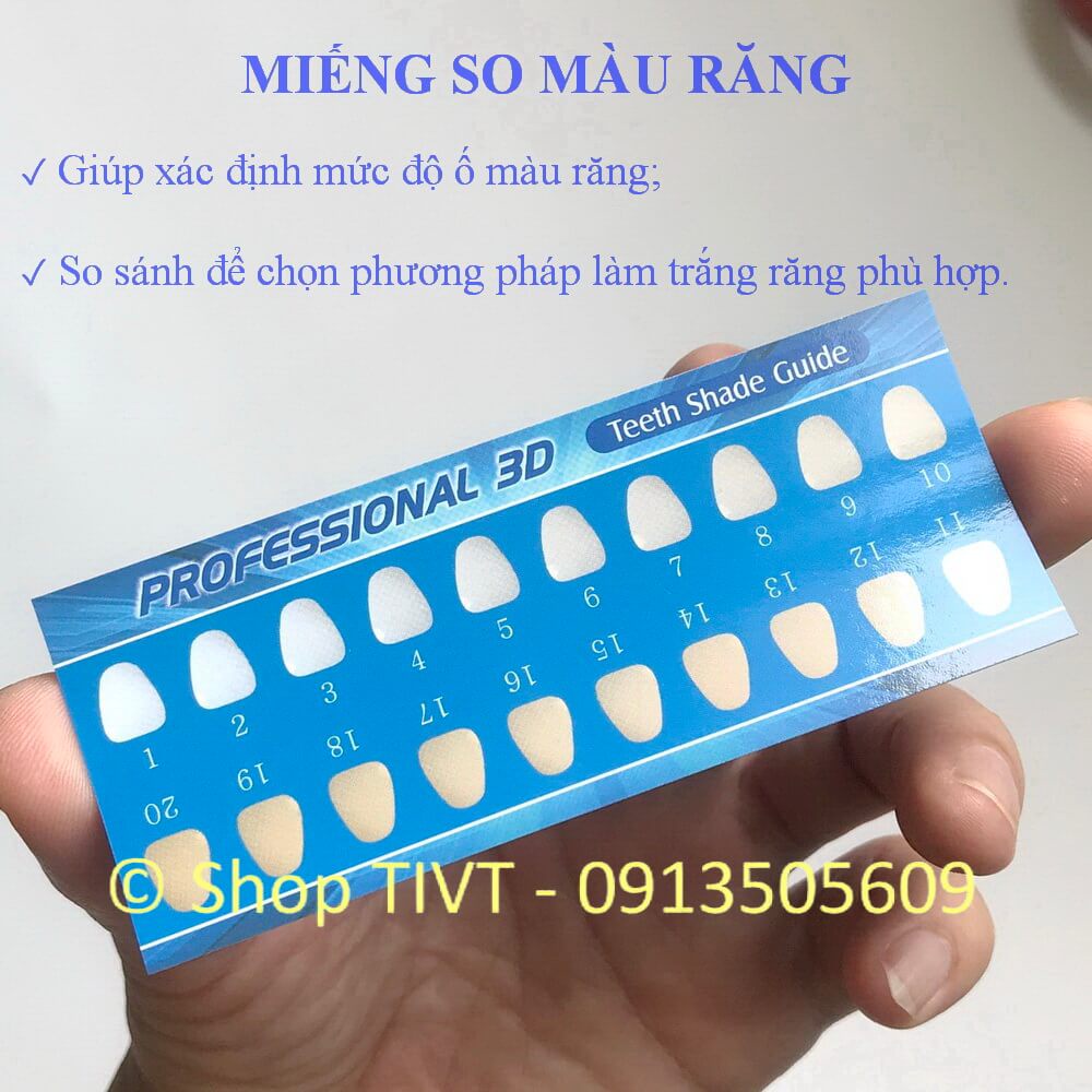 Bảng so màu răng, bảng so sánh màu răng để làm trắng răng hiệu quả, miếng so các cấp độ ố màu răng-TIVT