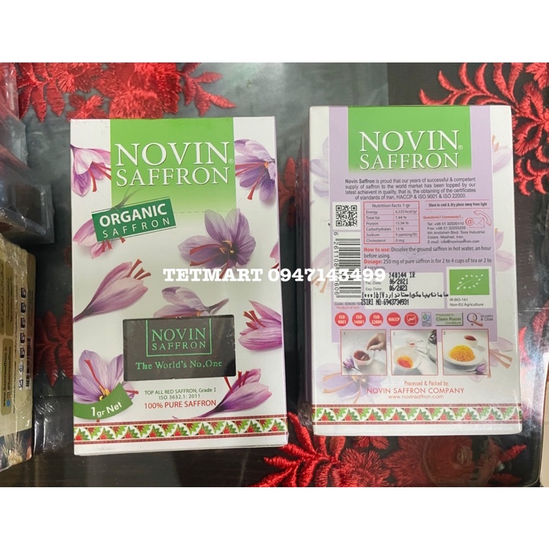 12 hộp mỗi hộp 1gram Nhuỵ hoa nghệ tây hữu cơ Organic Saffron NOVIN thương hiệu nổi tiếng, hàng chính hãng từ Iran 100%