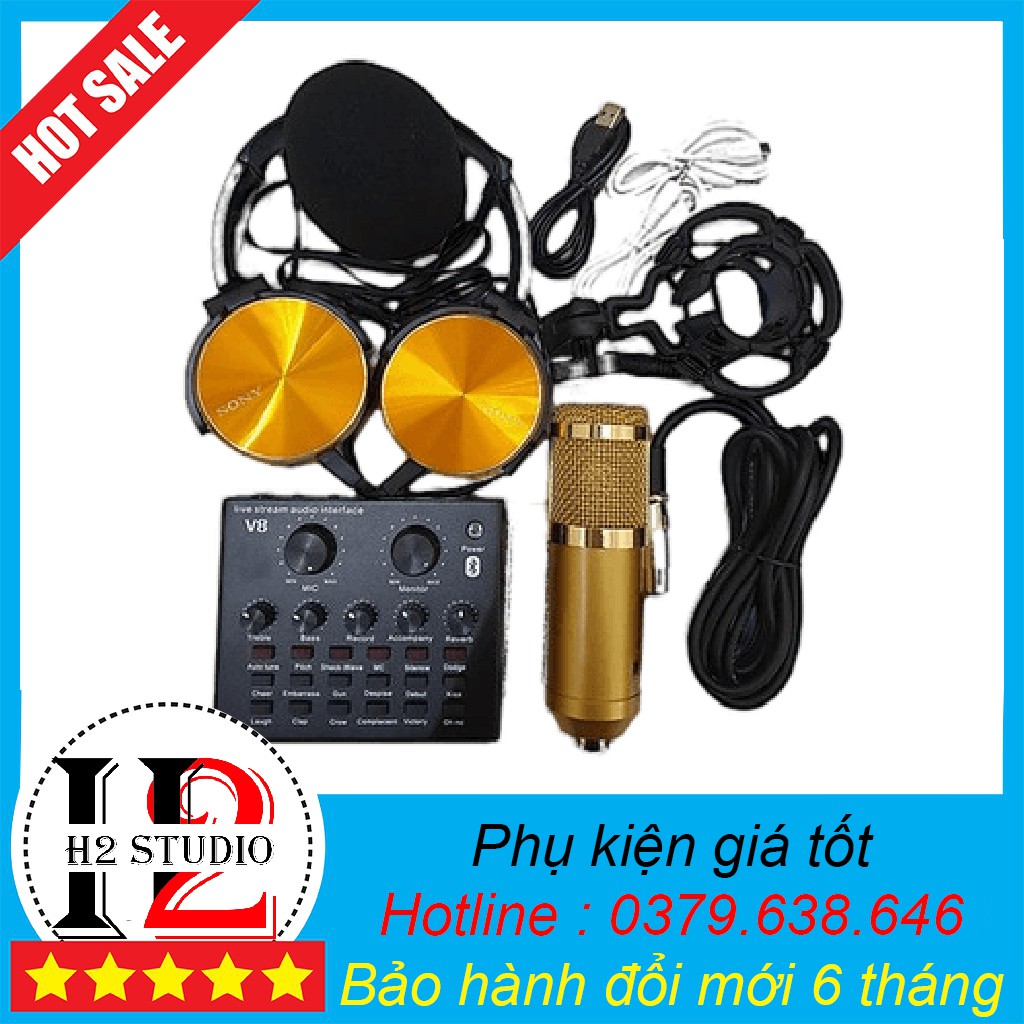 BigSale Bộ combo mic livestream hát karaoke card V8 có autotune micro BM900 WOAICHANG tặng tai 450 BH 6 tháng đổi mới Mi