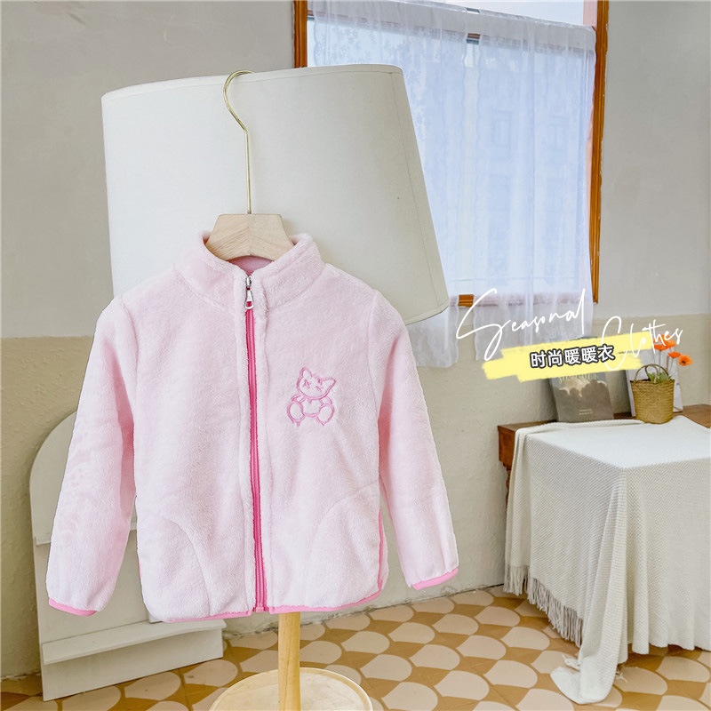 Áo khoác IQ ANGEL chất liệu cotton kiểu cổ đứng lót nhung dày giữ ấm thời trang cho bé