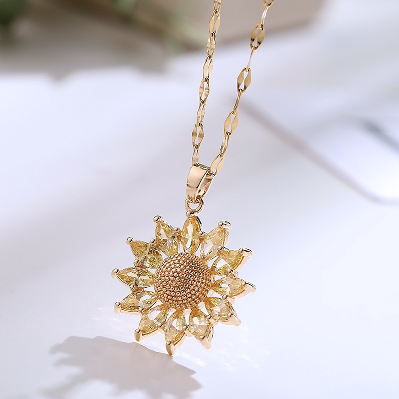Vòng cổ Mặt Hoa Hướng Dương Đính Đá zircon Thời Trang