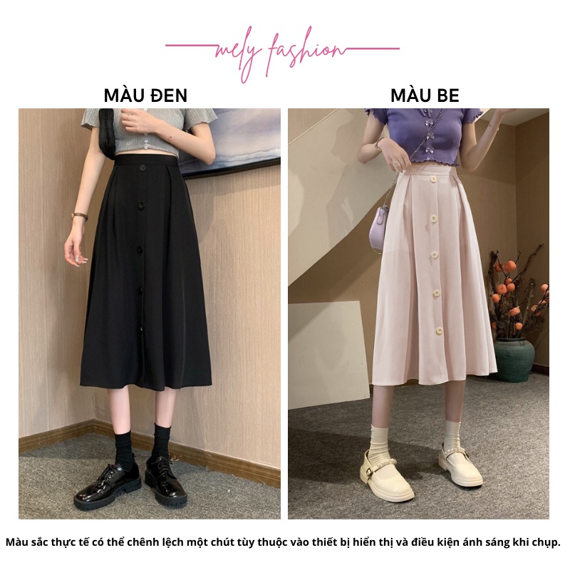 Chân váy dài Midi Ulzzang dáng suông chữ A dài qua gối 5 khuy phong cách trẻ trung năng động có bigsize CV27