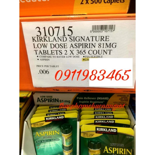 Aspirin 81mg Kirkland Signature 365 Viên Cam Kết Chính Hãng