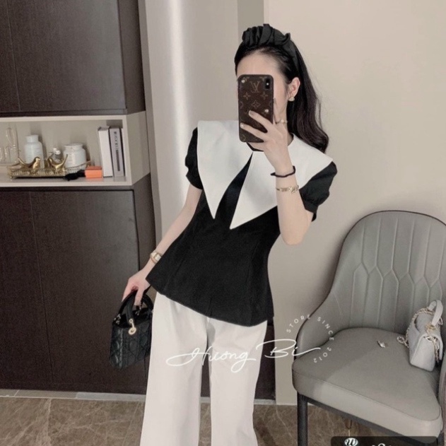 Áo sơ mi nữ ngắn tay thiết kế tròn tiểu thư siêu xinh_040 nội y xanh thiết kế thoáng mát