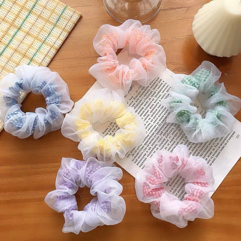 Dây Buộc Tóc Scrunchies Sợi Lưới Caro Thời Trang - DT74