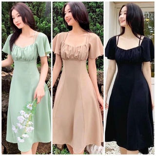 Đầm váy cổ xếp tùng xoè 3 màu