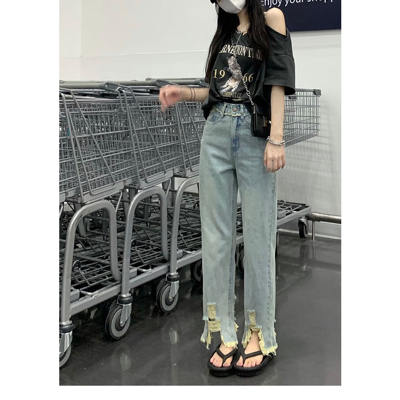 Quần Jeans Nữ Dài Lưng Cao Dáng Rộng Thời Trang Cá Tính