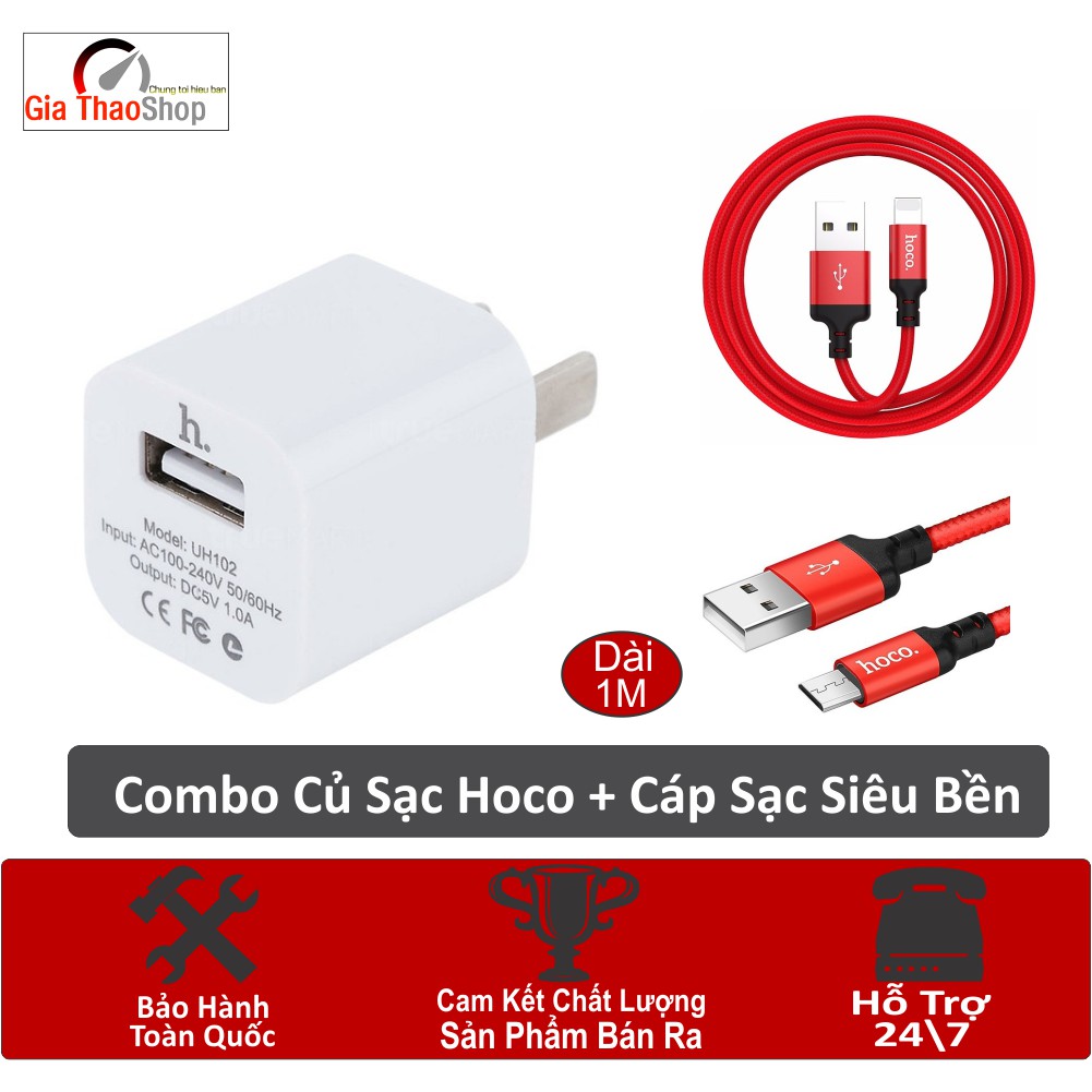 Combo Củ Sạc Hoco UH102 + Cáp Sạc Nhanh Hoco X14 Dùng Cho Iphone/Android Samsung Xiaomi Chất Lượng Cao Dài 1M