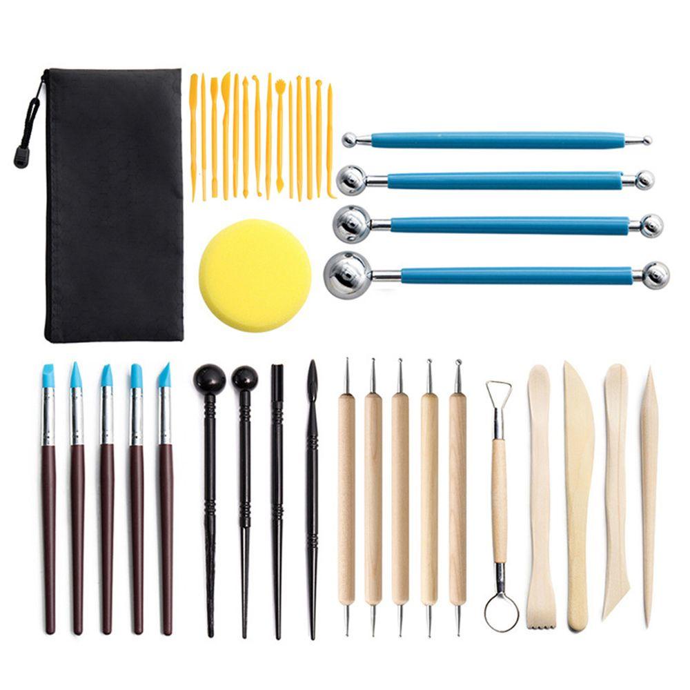 Bộ 38 Dụng Cụ Điêu Khắc Đất Sét Thủ Công Bằng Silicon Với Tay Cầm Bằng Gỗ Dành Cho Người Lớn Và Trẻ Em