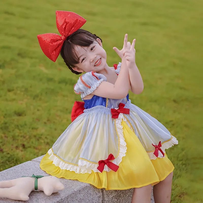 Đầm Công Chúa Bạch Tuyết Tay Phồng Thời Trang Mùa Hè Xinh Xắn Cho Bé Gái