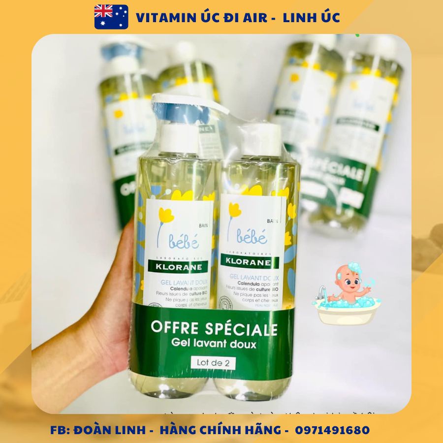 Sữa tắm gội 2in1 Klorane bebe mẫu mới nhất chai 500ml, Hàng chuẩn Pháp đi air, Sữa tắm Klorane bebe hàng Pháp