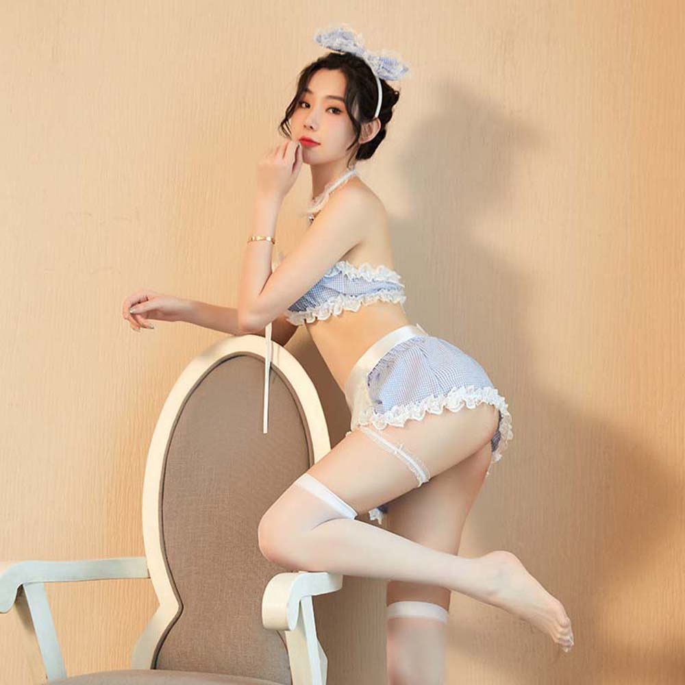 Bộ Đồ Lót Hóa Trang Cô Hầu Gái Phối Ren Màu Trắng/Xanh Dương Gợi Cảm Thời Trang Cho Nữ