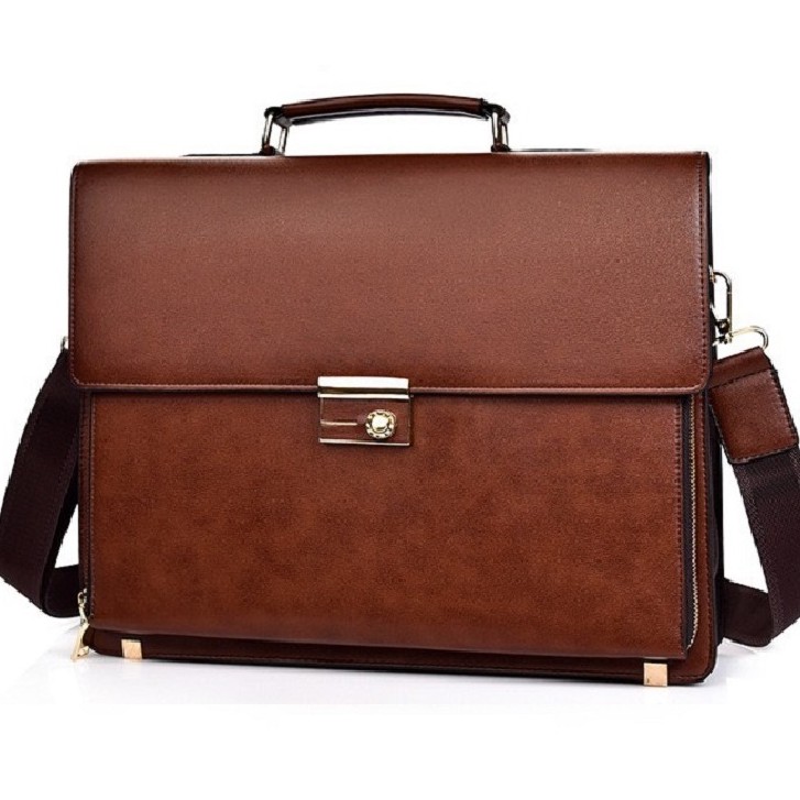 Túi xách cặp da bò khóa số công sở T51 38x30x10cm đựng laptop 14inch (Nâu-Đen) | BigBuy360 - bigbuy360.vn