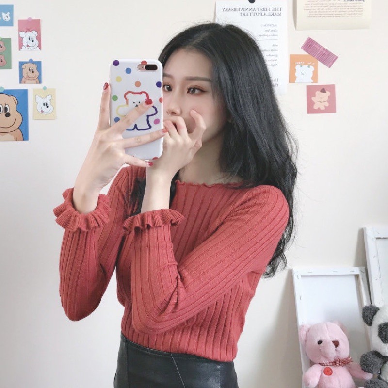 MS003 Áo len cổ bèo tay xoè