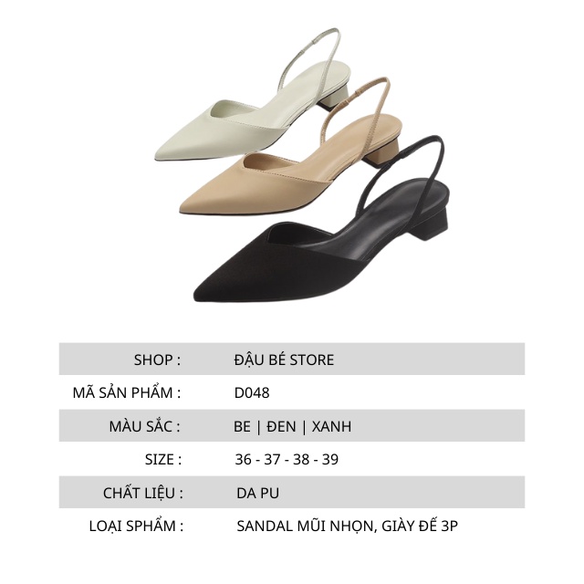 Giày Sandal Nữ Mũi Nhọn Quai Mảnh Đế Vuông Cao 3 Phân - Giày Cao Gót Nữ Thời Trang Công Sở Hàn Quốc -Daube- D048