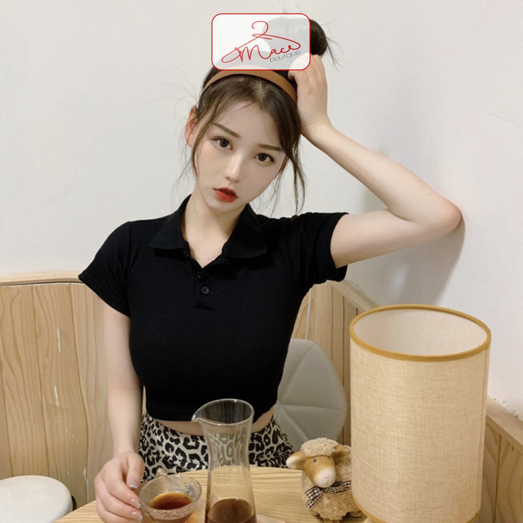 Croptop nữ có cổ polo áo crop cổ tròn unisex dáng ôm cotton - MAC boutique