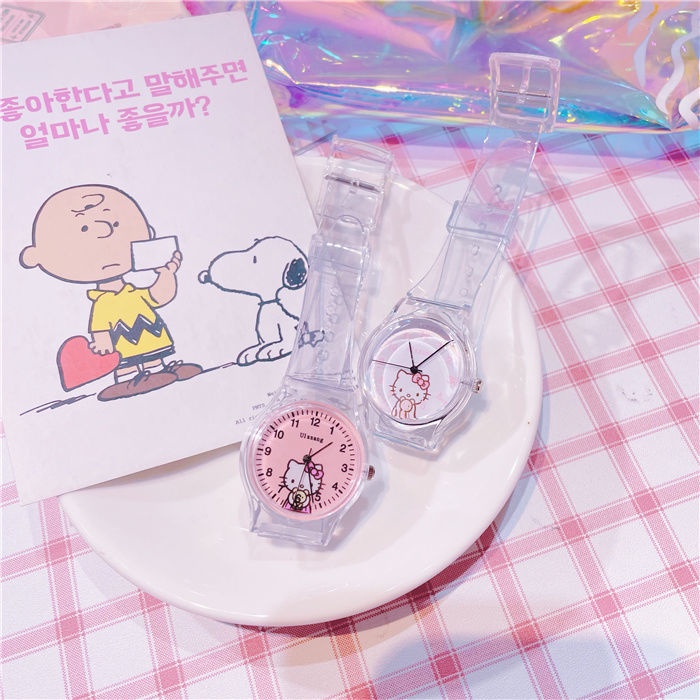 Đồng Hồ Đeo Tay Dây Nhựa Dẻo Trong Suốt Hình Gấu Hello Kitty Kiểu Harajuku Nhật Bản Dễ Thương Cho Trẻ Em