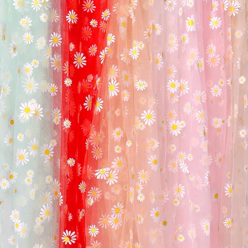 🌼 Vải voan lưới in hoa cúc 🌼