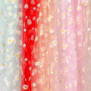 🌼 Vải voan lưới in hoa cúc 🌼[Giá 3m]