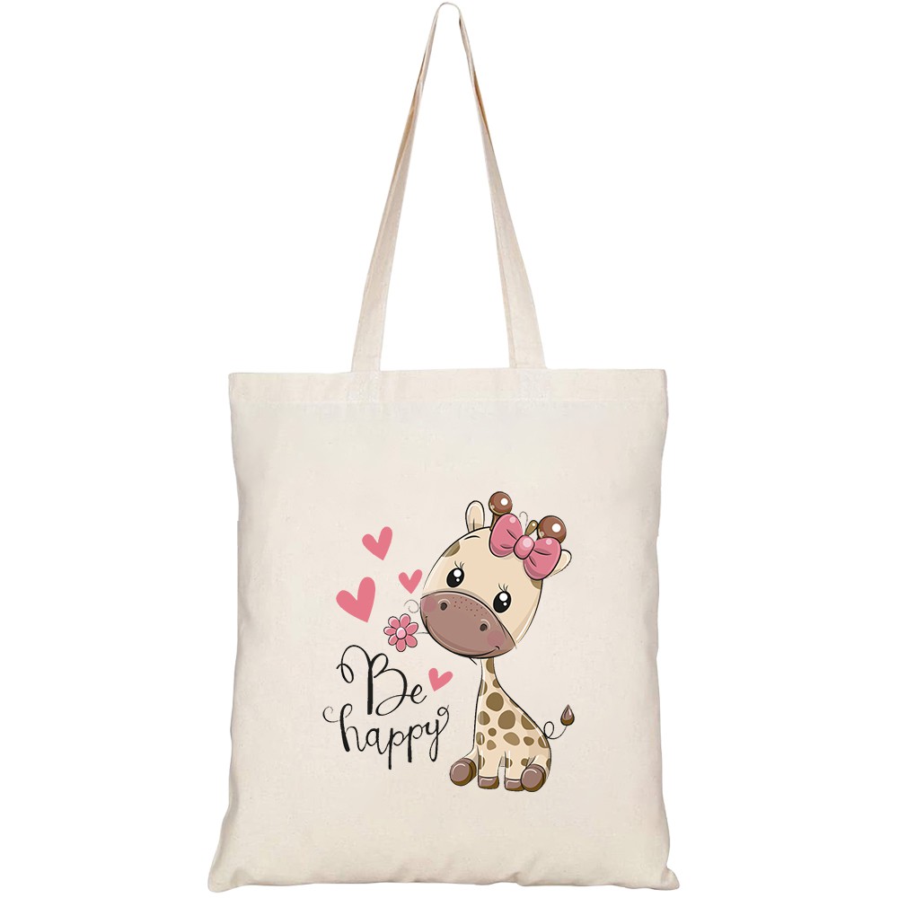 Túi vải tote canvas HTFashion in hình greeting card cute cartoon giraffe HT336