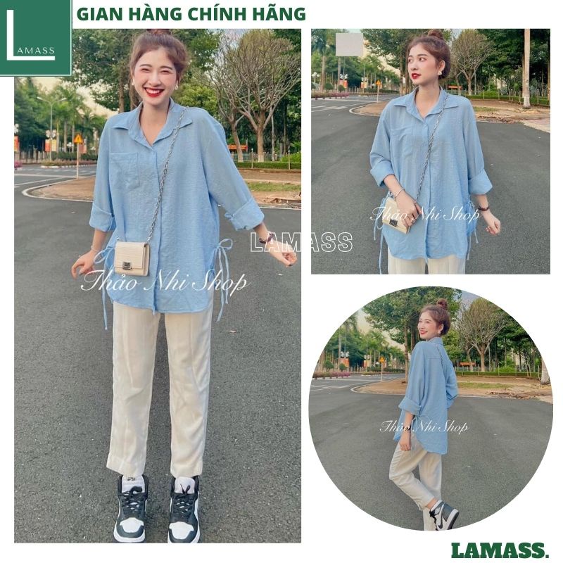 Áo sơ mi nữ túi hộp mầu xanh ngọc kèm quần tây vải ống suông hàn quốc -LAMASS