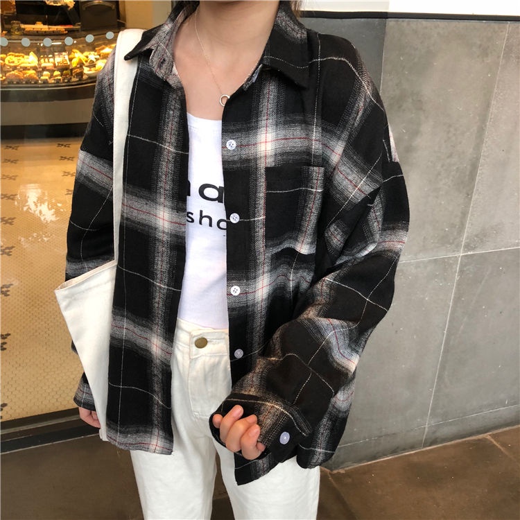 Áo Sơ Mi Tay Dài Dáng Rộng Họa Tiết Kẻ Sọc Thời Trang