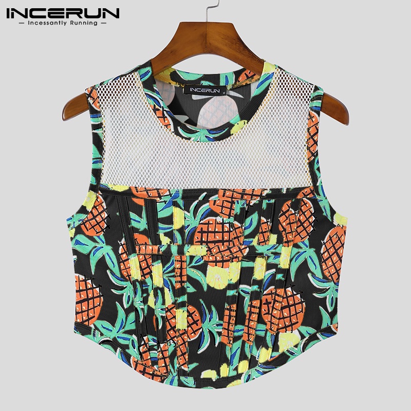 Áo lửng không tay INCERUN họa tiết hoa thời trang cho nam