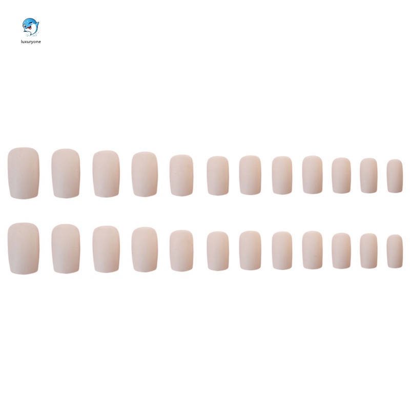 [Hàng mới về] Set 24 móng tay giả màu kaki trơn đầu vuông dài vừa kèm keo dán cho nữ