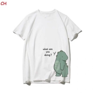 Áo thun đôi in hình khủng long dễ thương chất cotton 100%