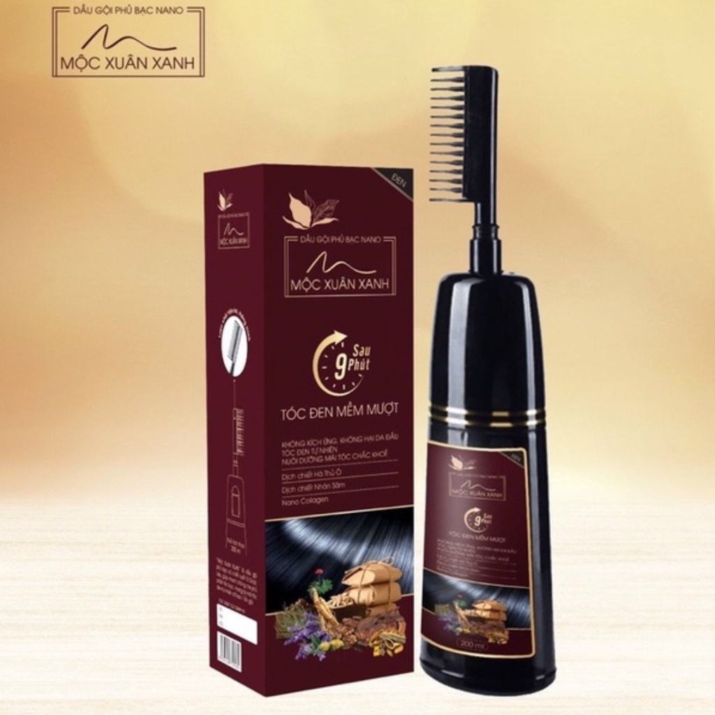 Dầu Gội Phủ Bạc Thảo Dược MỘC XUÂN XANH Chai 200ml - Gội Là Đen Nhuộm Tóc Đen Tự Nhiên Không Phai Chỉ Sau 9 Phút