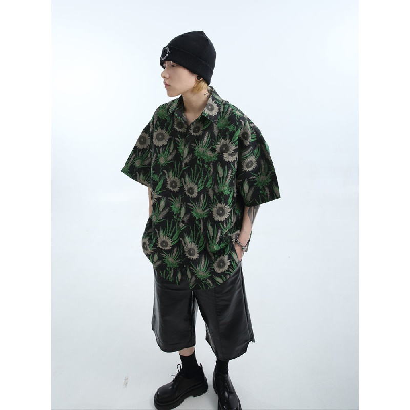 Áo Sơ Mi Tay Ngắn Họa Tiết Cỏ Đuôi Chó Thời Trang Mùa Hè Mới Cho Nam Nữ