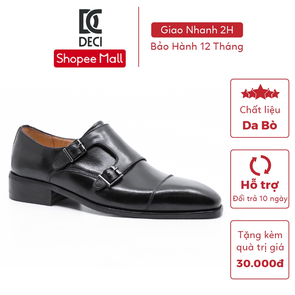 Giày da nam công sở DECI kiểu dáng Monk strap cổ điển BROGUE 09 màu patina đen