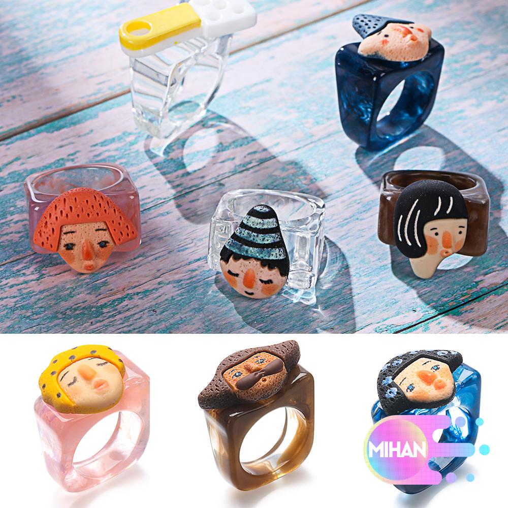 Nhẫn Đeo Tay Acrylic Trong Suốt Hình Vuông Màu Tím Thời Trang Mihan1