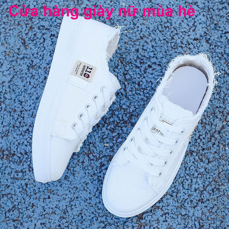 2021 giày mới mùa xuân và hè trắng nữ sinh Phiên bản Hàn Quốc của vải thấp cổ hoang dã trong bình thườngmóc kho