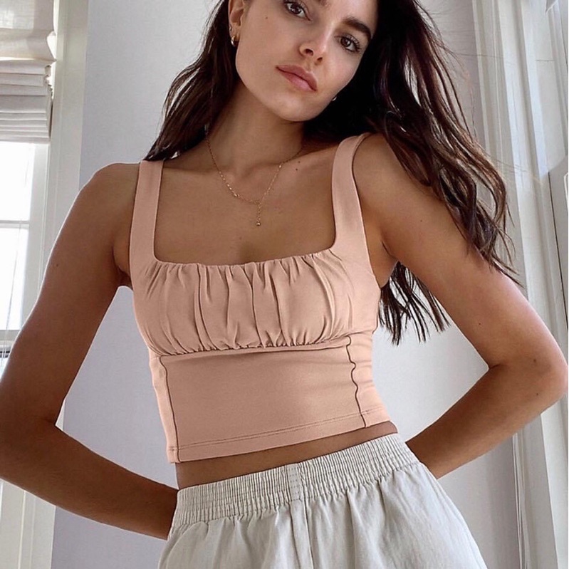 BEUCLOSET - Áo crop nhún ngực hai dây