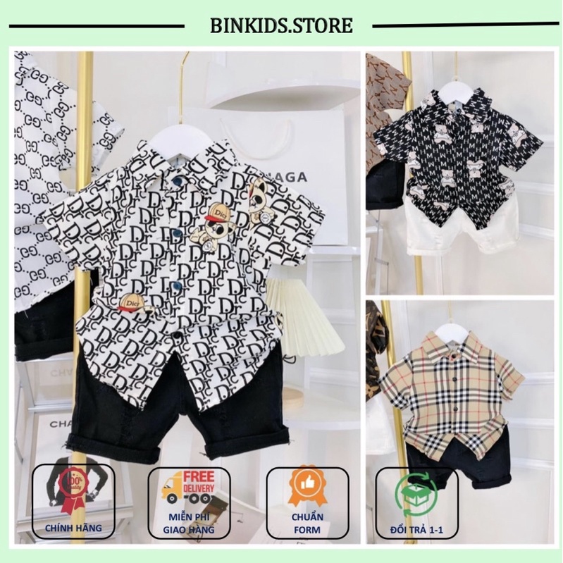 Sét sơ mi bé trai Dior kèm quần Short bò