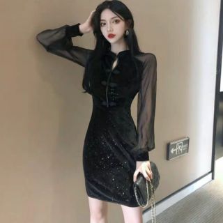 Sườn xám tay phối voan