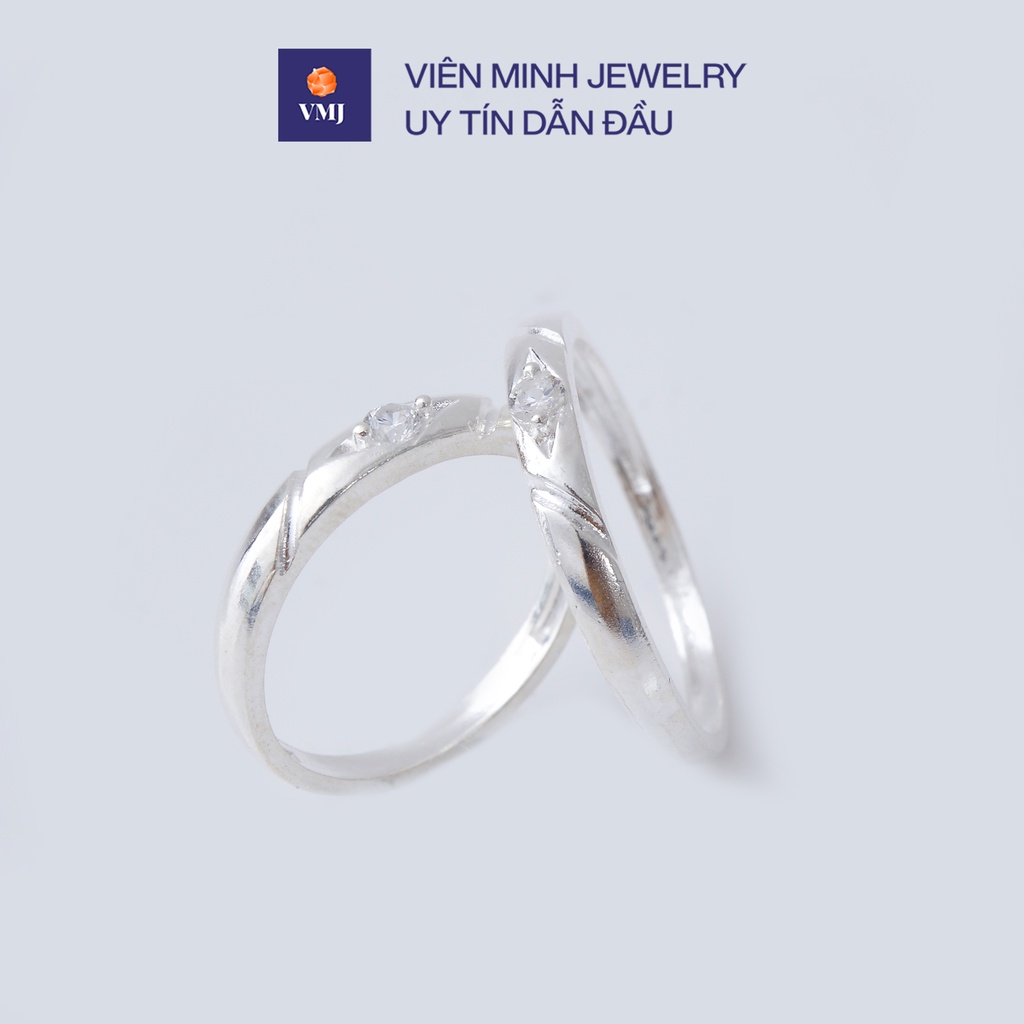 Nhẫn đôi nam nữ VMJ bạc thật 925 cao cấp, nhẫn cặp gắn đá nhỏ sáng đẹp sang trọng- VMJ132