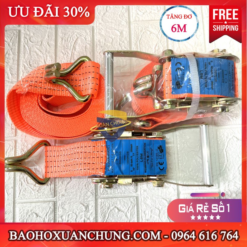 Dây chằng hàng, Tăng đơ bản rộng 50mm dài 6m, 8m,10m, 12m tải trọng 3 tấn