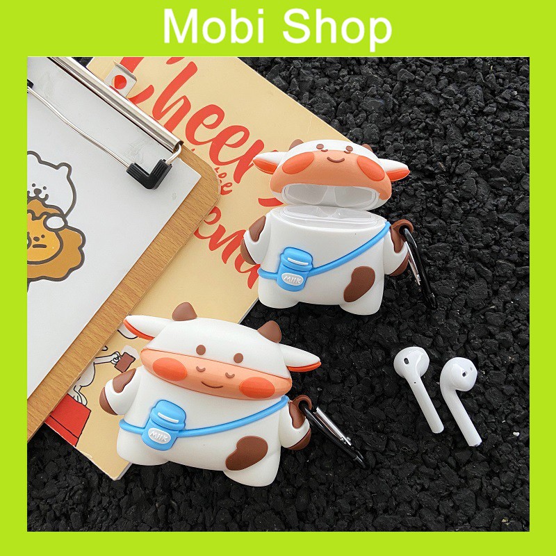 [Tặng kèm móc khoá] Ốp silicone airpods 1/2 Bò sữa M2 siêu đáng yêu