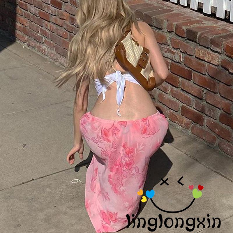 Chân Váy Dài Lưng Thấp Dáng Rộng In Hoa Thời Trang Mùa Hè Cho Nữ y2k